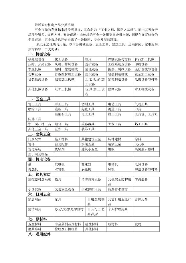 五金属于什么行业范围